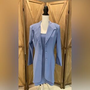 Alyn Paige Light Blue Women's sz 11/12 satiny dress & coat career office siren